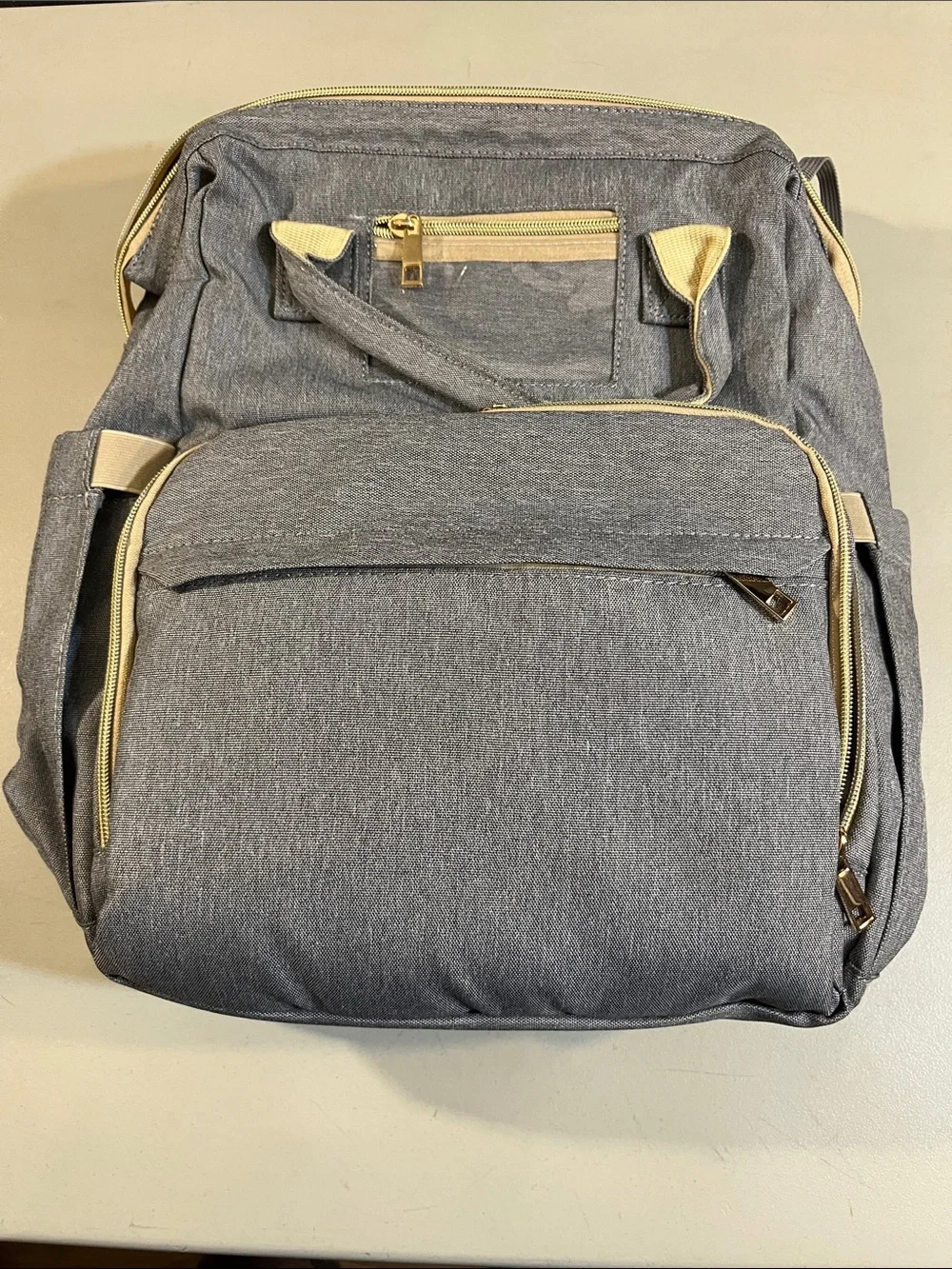 Gray Baby Diaper Backpack with Cream Trim - Unbranded